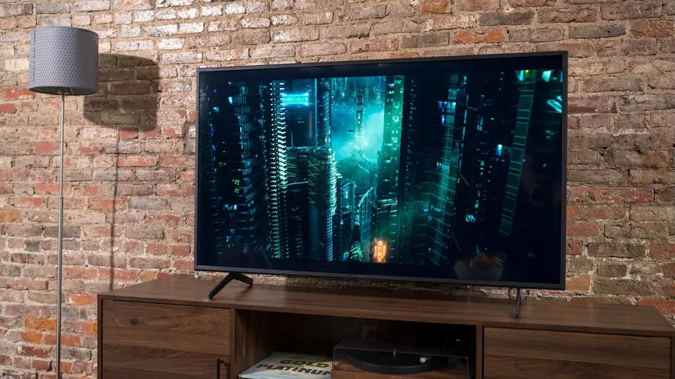 The 55-inch Sony X80J displaying 4K/HDR content in a living room setting