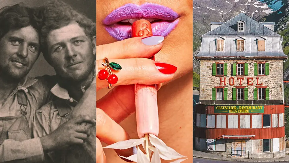 Book covers for "Loving: A Photographic History of Men in Love 1850s-1950s," "High on Design: The New Cannabis Culture," and "Accidentally Wes Anderson."