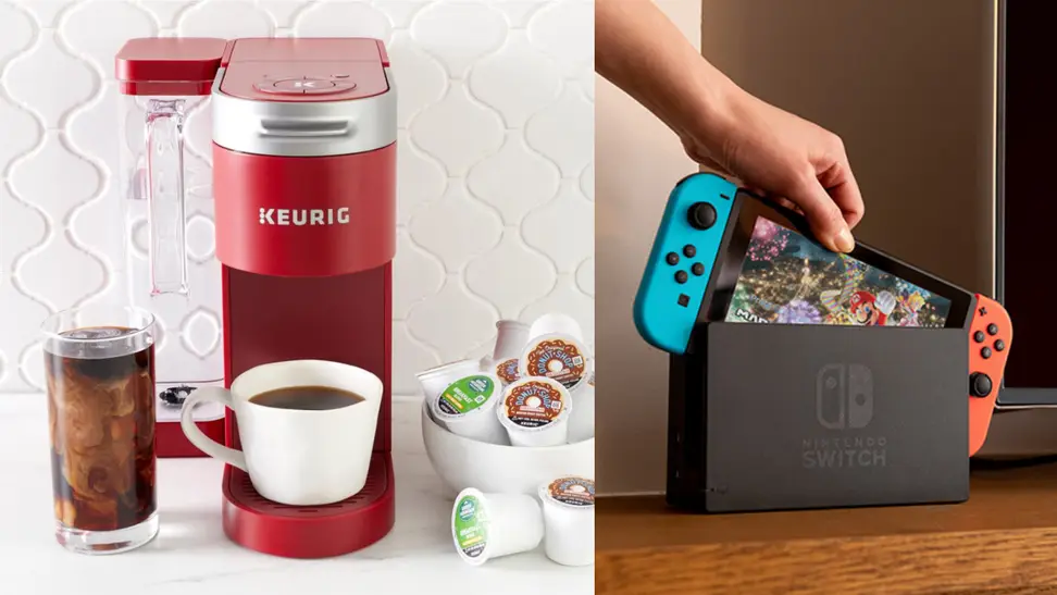 Keurig next to a Nintendo Switch
