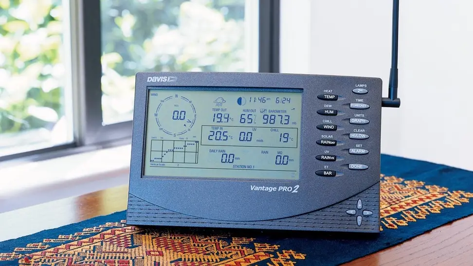 Close-up photo of a Davis Instruments home weather station.