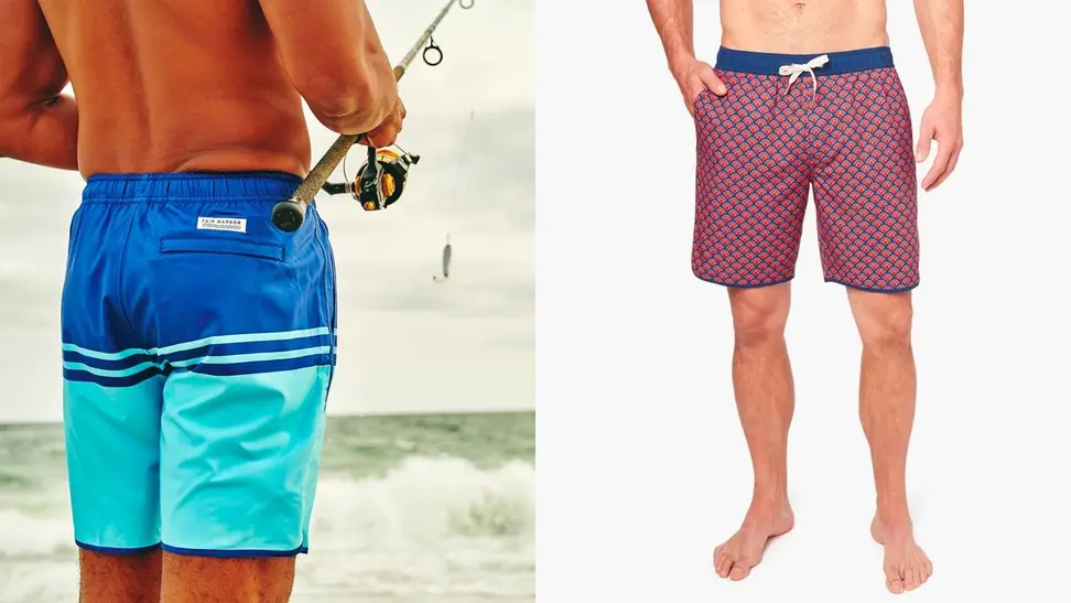 Man wearing pair of swimming trunks from Fair Harbor.