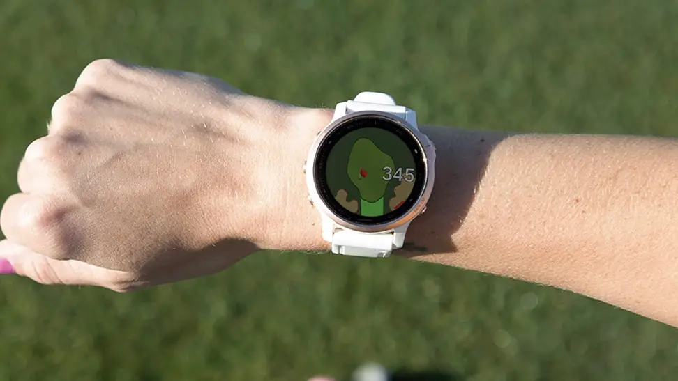 Garmin golf watch displayed on arm