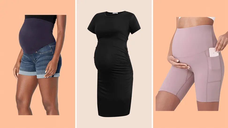 Maternity denim shorts, dress, biker shorts