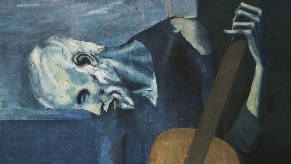 Cropped image of Picasso's painting The Old Guitarist.
