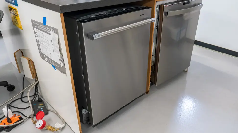 Angled view of the Beko DDT39434X, a high-end dishwasher.
