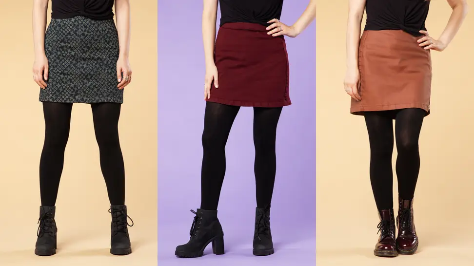 Collage of photos of three different pairs of black tights.