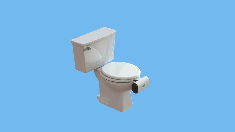 the vivoo smart toilet on a colorful background