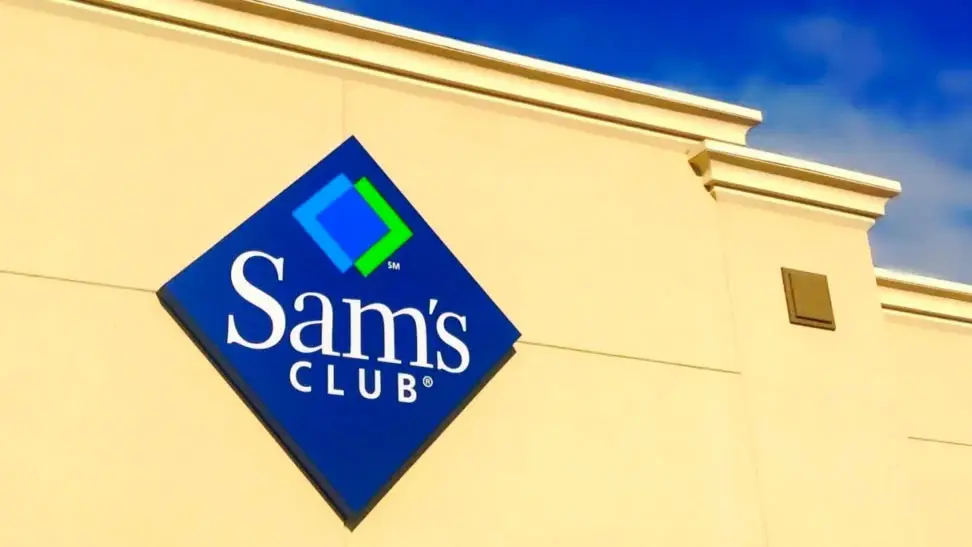 Image of Sam's Club logo on the front of a Sam's Club store location.