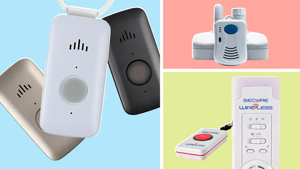 Product shots of the Medical Guardian System,  LogicMark Freedom Alert Emergency System, and the  Slimline Pager.