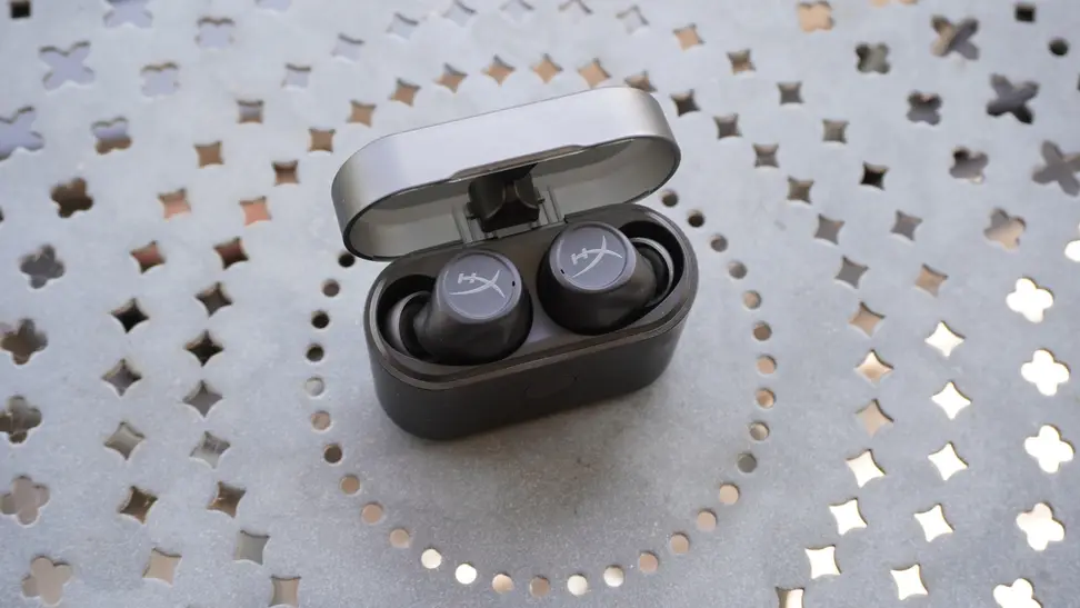 The HyperX Cirro Buds inside their case.