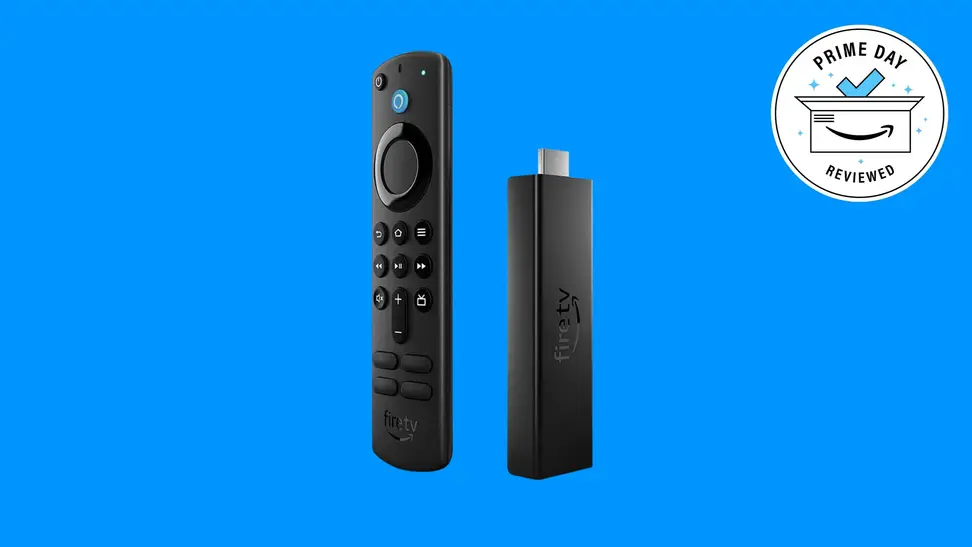 The Amazon Fire TV Stick 4K Max on a blue background.