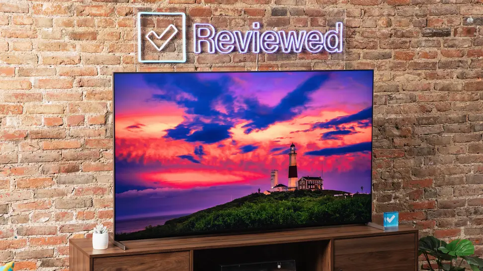 The Sony X93L Mini-LED TV displaying a lighthouse during dusk.