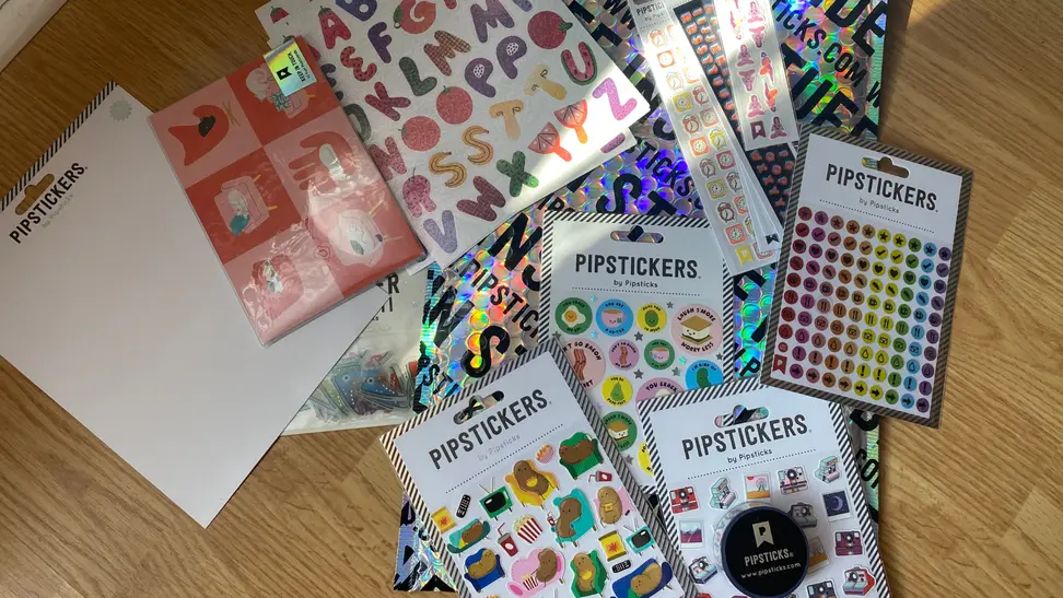 Pipstick stickers on floor.