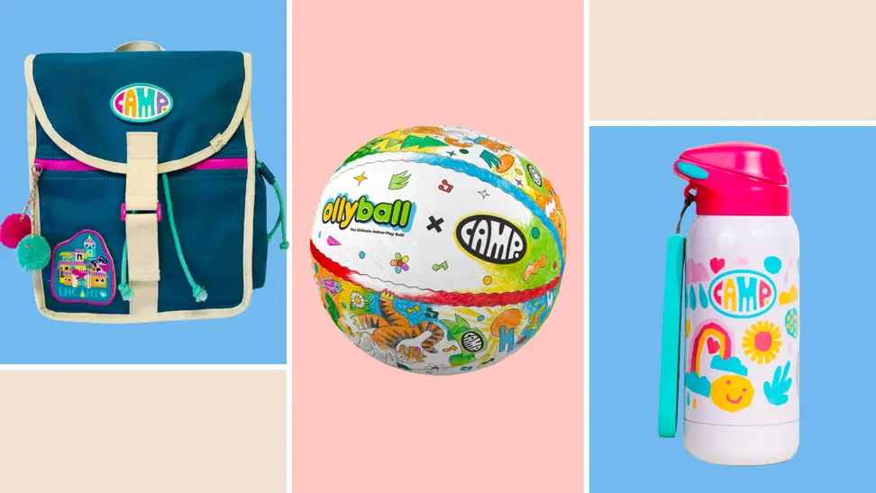 CAMP backpack, CAMP ball and CAMP water bottle