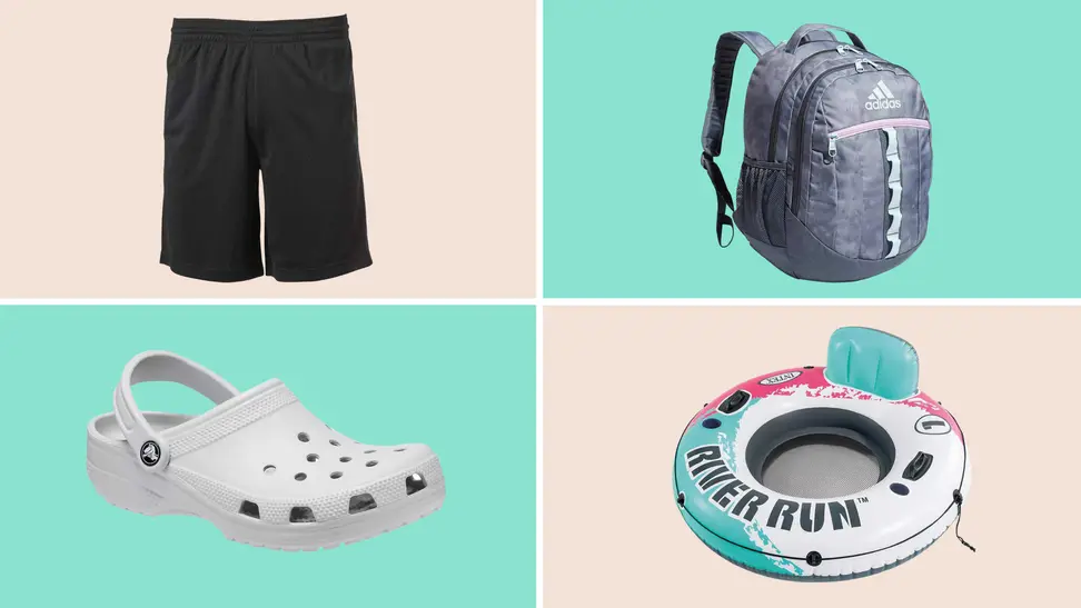 Four outdoor essentials from Academy Sports + Outdoors displayed in front of colored backgrounds.