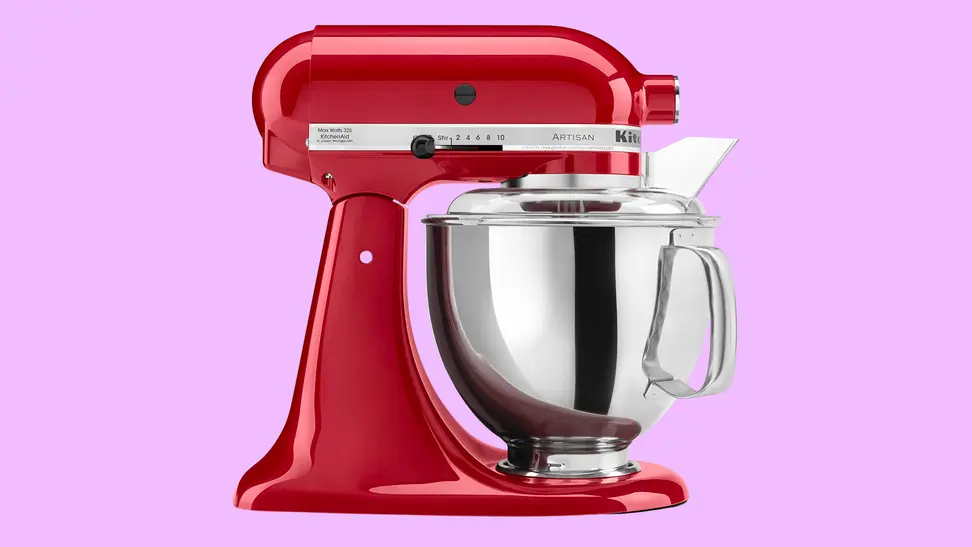 KitchenAid Tilt-head stand mixer on pink background