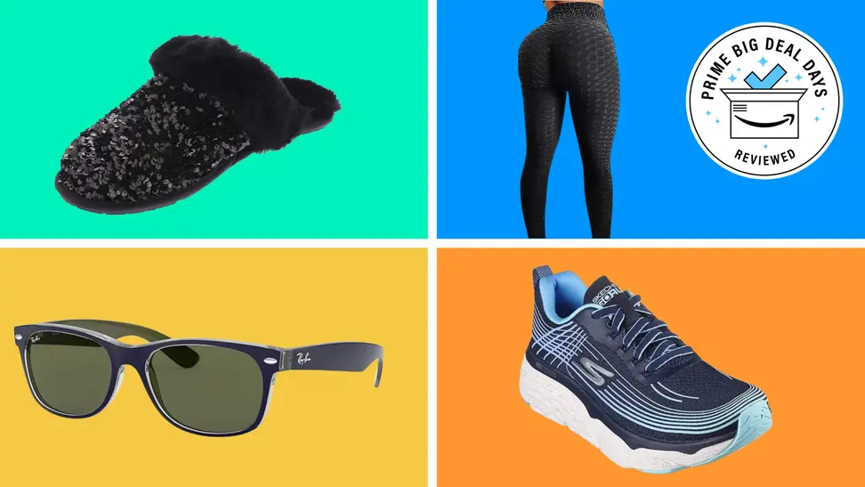 A collection of style items on sale at Amazon with the Prime Big Deal Days Reviewed badge in front of colored backgrounds.