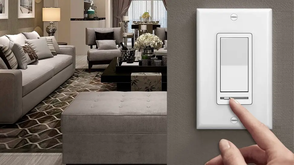 A homeowner turning off their dimmer switch.