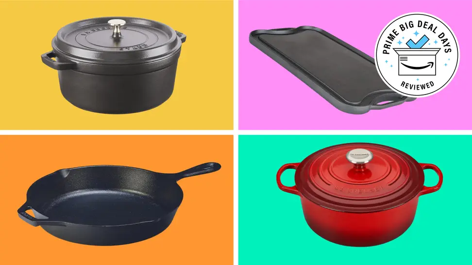 Two Dutch ovens, a griddle, and a cast iron pan.
