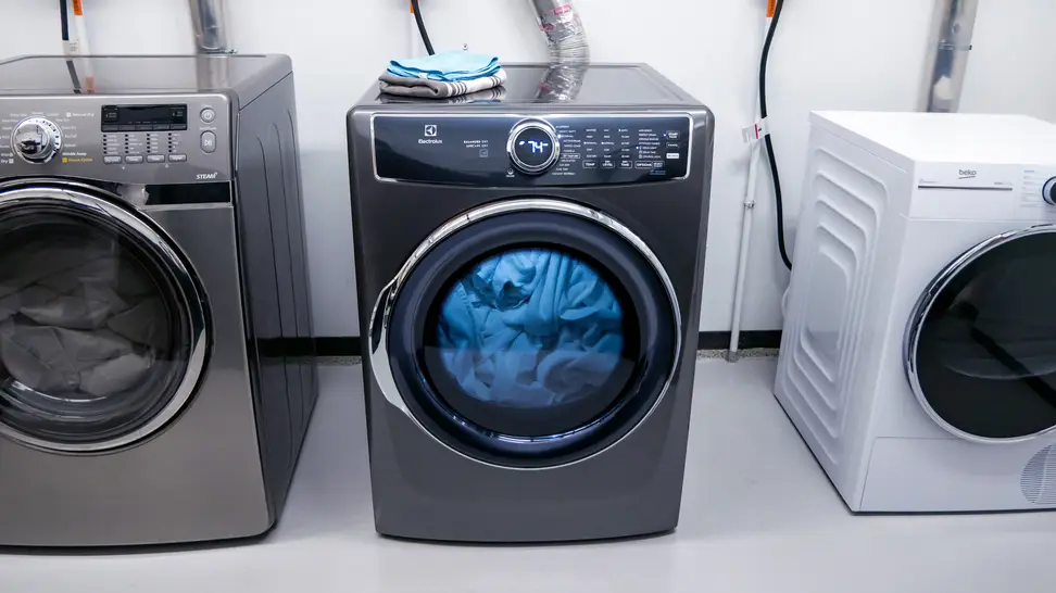 The Electrolux dryer sits in the Reviewed labs.