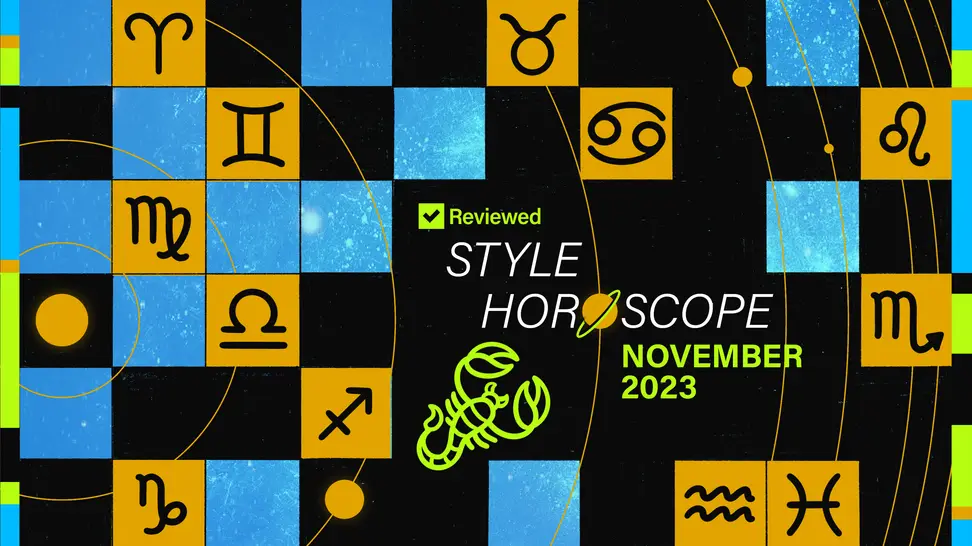 A title image that reads "Reviewed Style Horoscope November 2023," surrounded by blocks of stars and zodiac symbols.