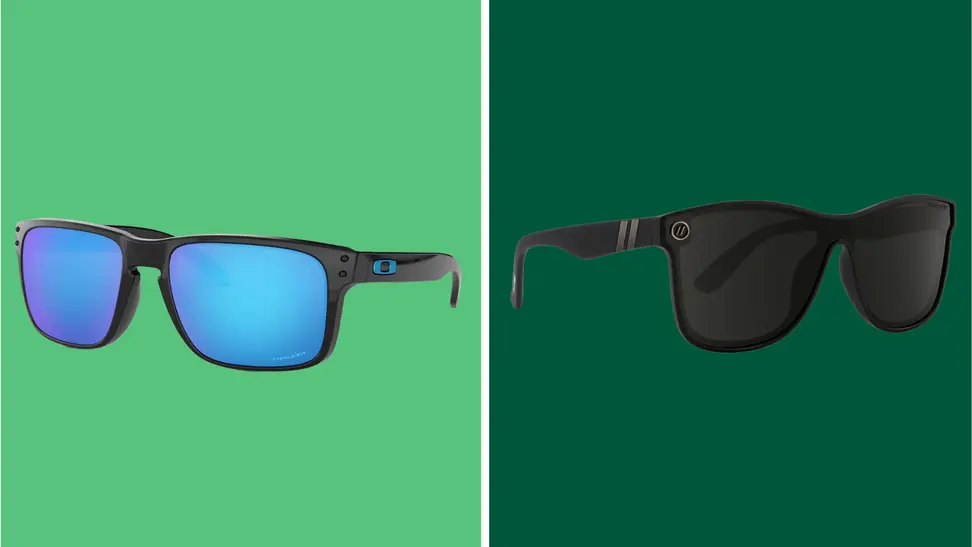 A colorful collage with two pairs of sunglasses.