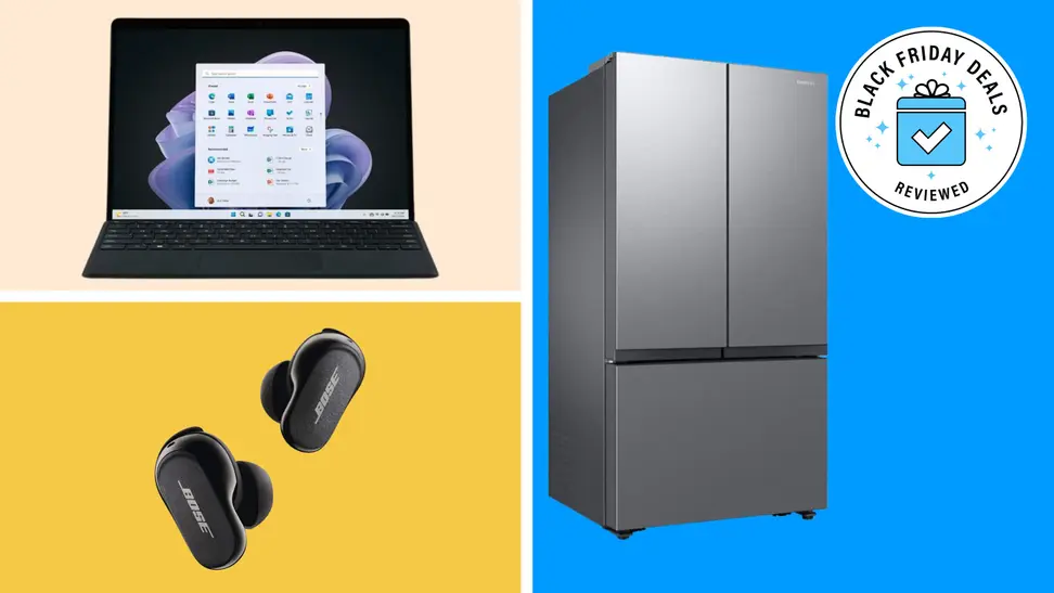 Three products with the Black Friday Deals Reviewed badge in front of colored backgrounds.