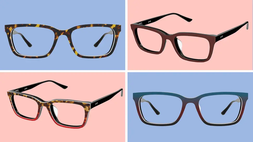 Photo collage of four pairs of eyeglasses from Pair Eyewear.