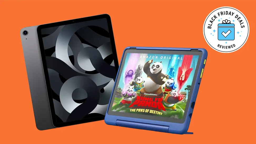 A collage featuring two different popular tablets.