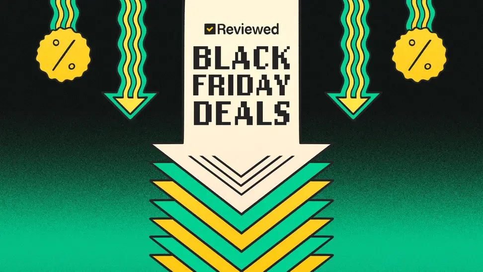A graphic with the words Black Friday deals in the center with discount symbols all around.