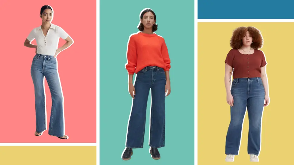 Women wearing various flare jeans.