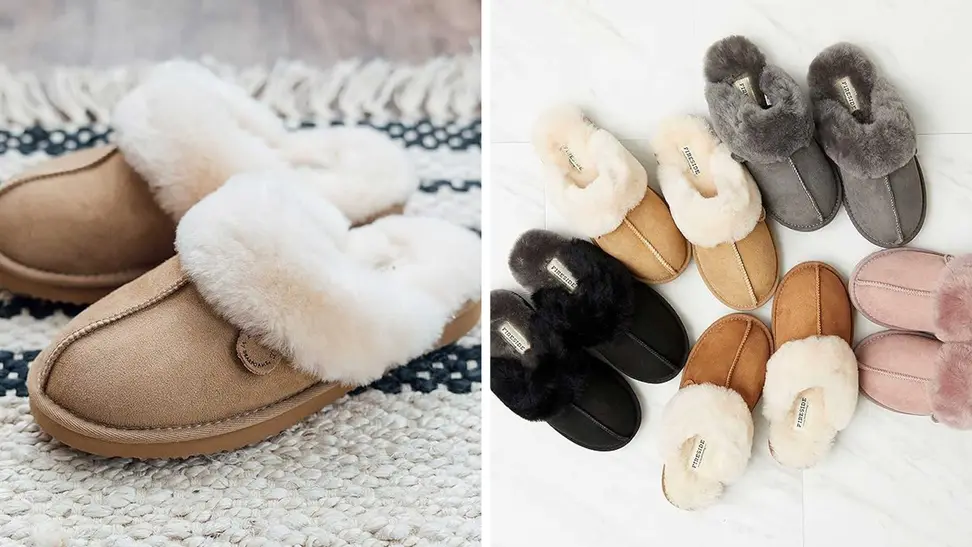 Dearfoams Women's Fireside Sydney Shearling Fur Indoor/Outdoor Scuff Slipper