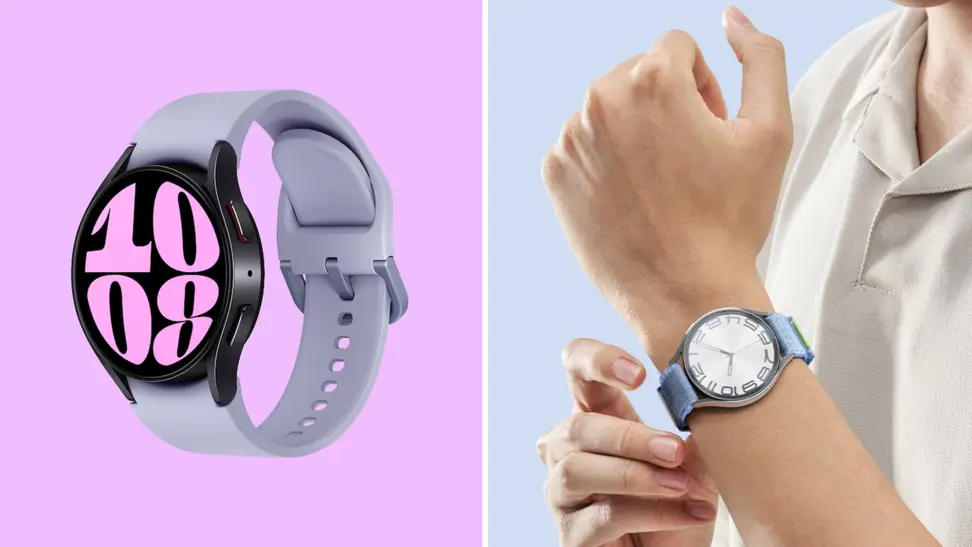 A collage with multiple Samsung Galaxy Watches.