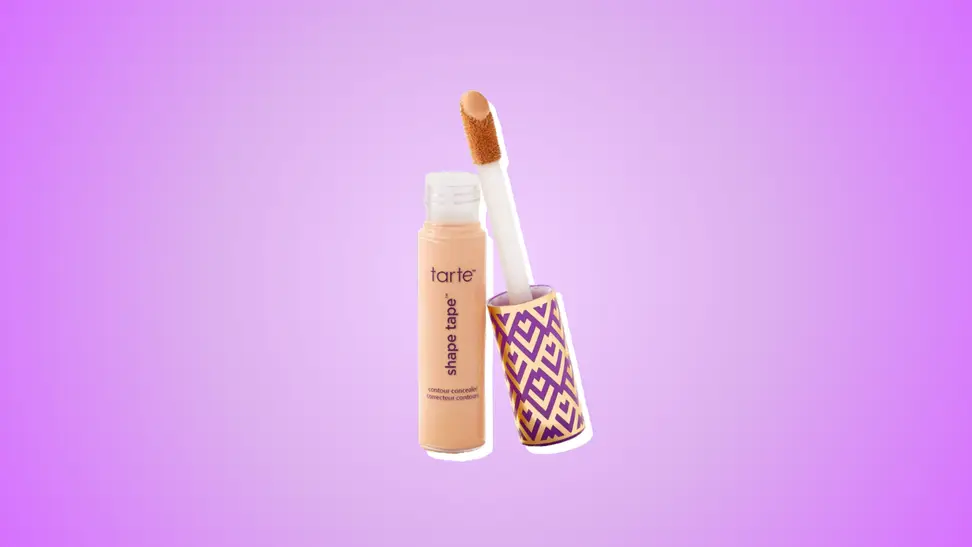Photo of Tarte Shape Tape Concealer against a purple background.