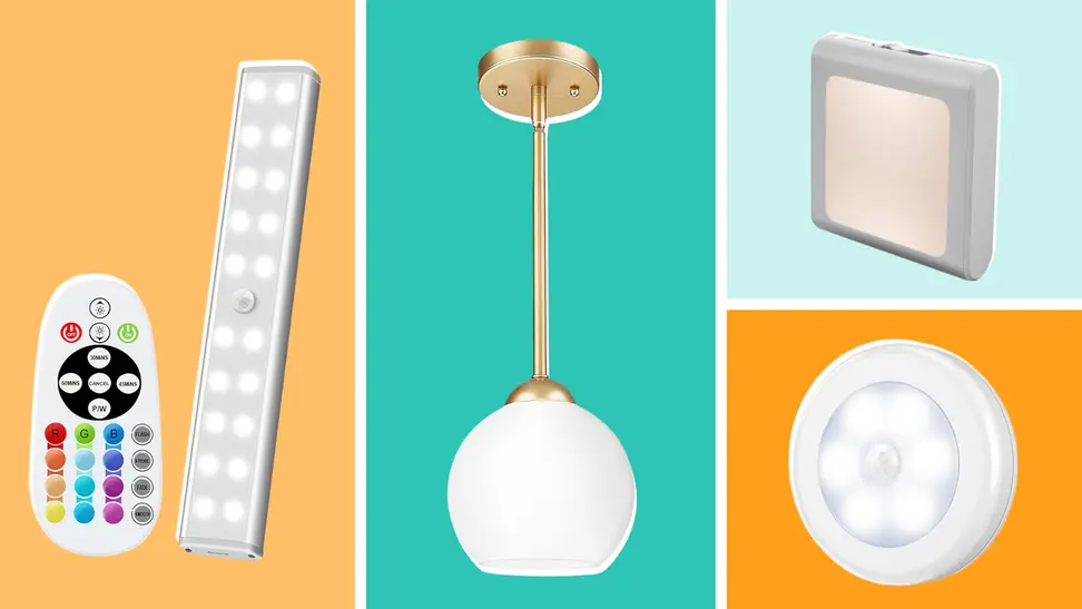 Collage of hallway lights and a remote.