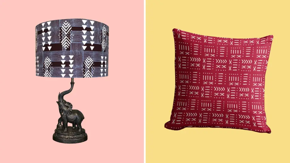 Lamp and pillow against pink and yellow background