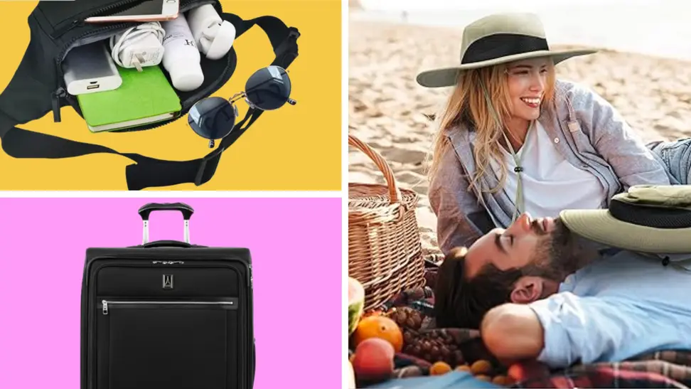 A colorful collage with spring break essentials.