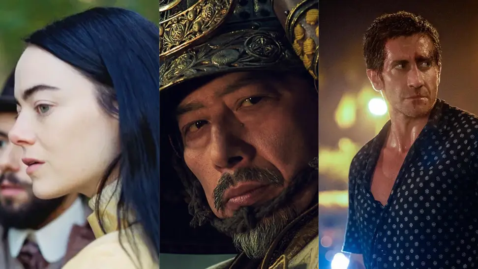 An image of Emma Stone as Bella Baxter in Poor Things alongside an image of Hironuki Sanada as Toranaga in 'Shogun,' and Jake Gyllenhaal as Dalton in the 'Road House' remake.