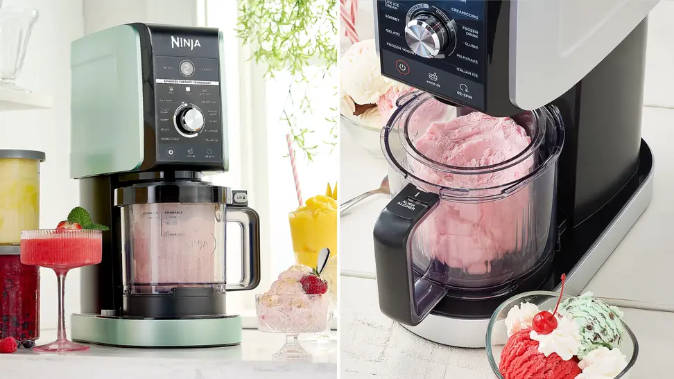A collage of Ninja Creamis on kitchen backgrounds.