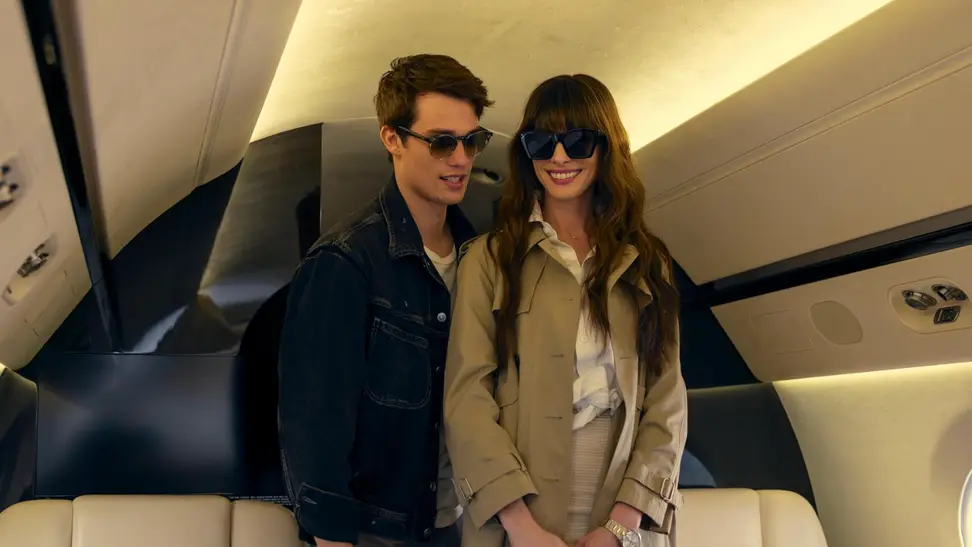 A still from the film "The Idea of You"  featuring Anne Hathaway and Nicholas Galitzine.