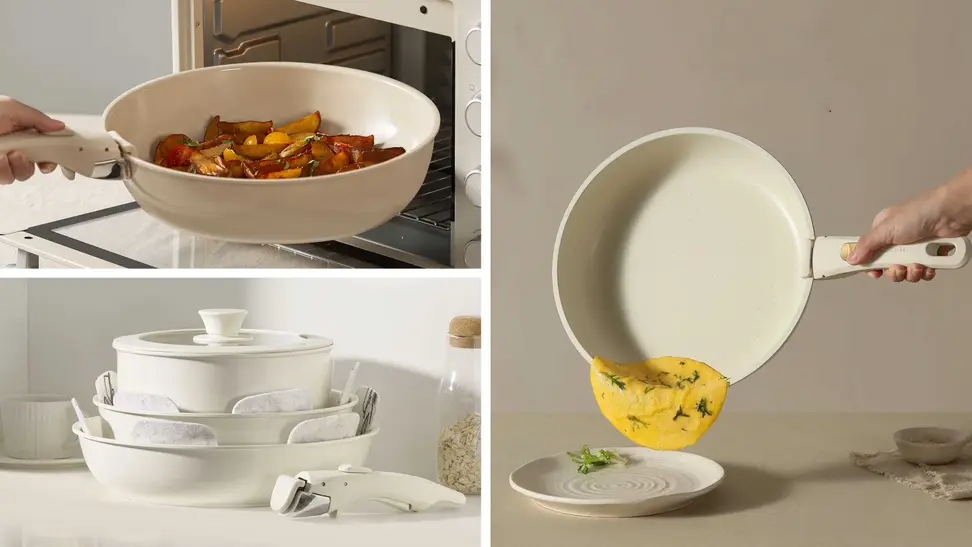Carote pots and pans with detachable handles