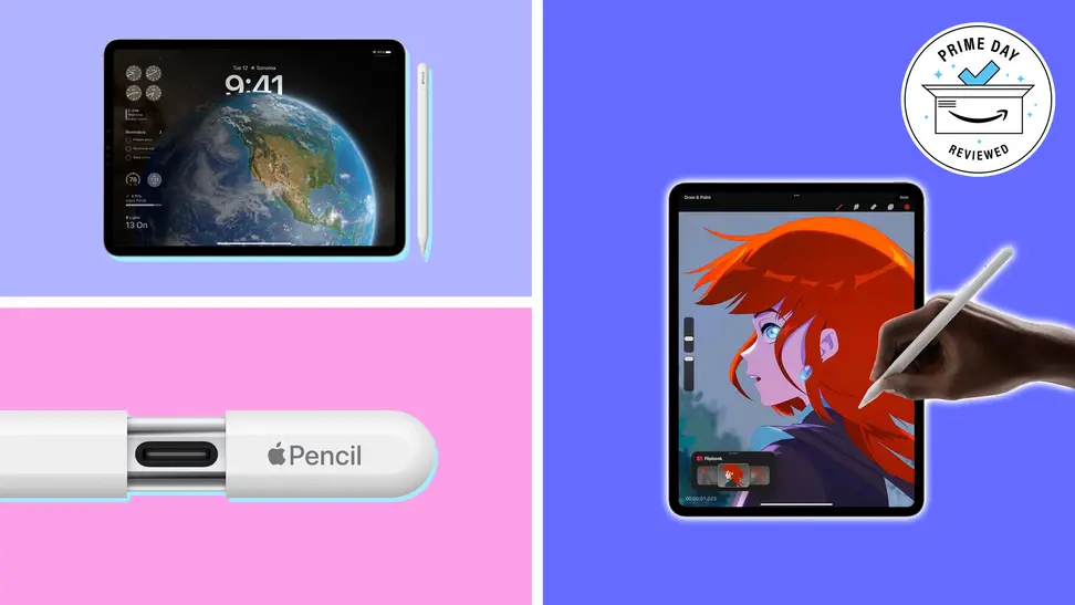 Three photos of iPads and Apple Pencils.