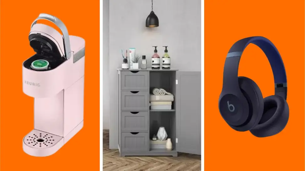 A collage of products on sale at Target in front of different backgrounds.