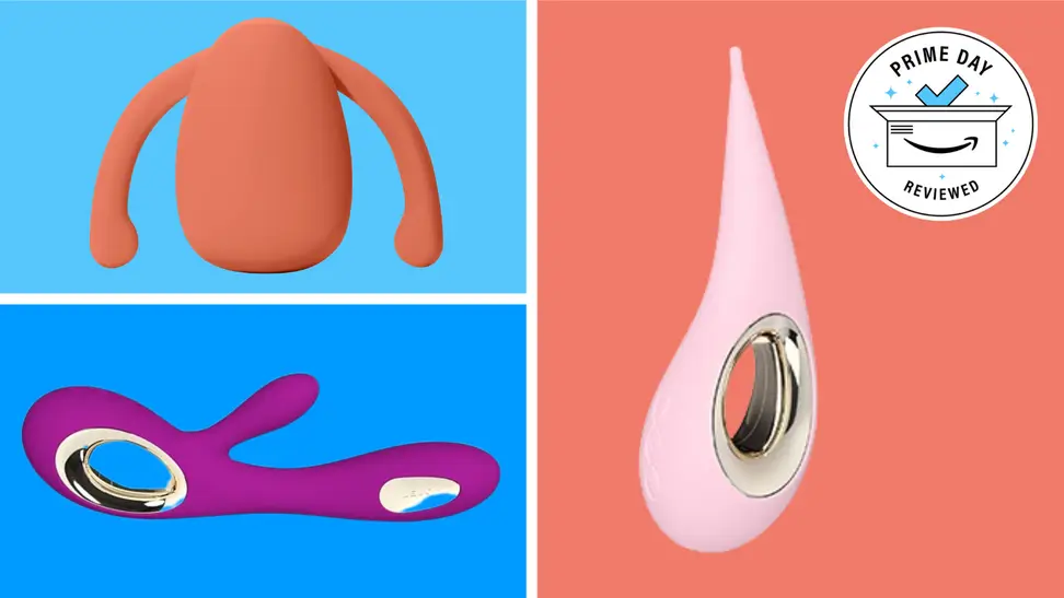 Sex toys on a blue and red background