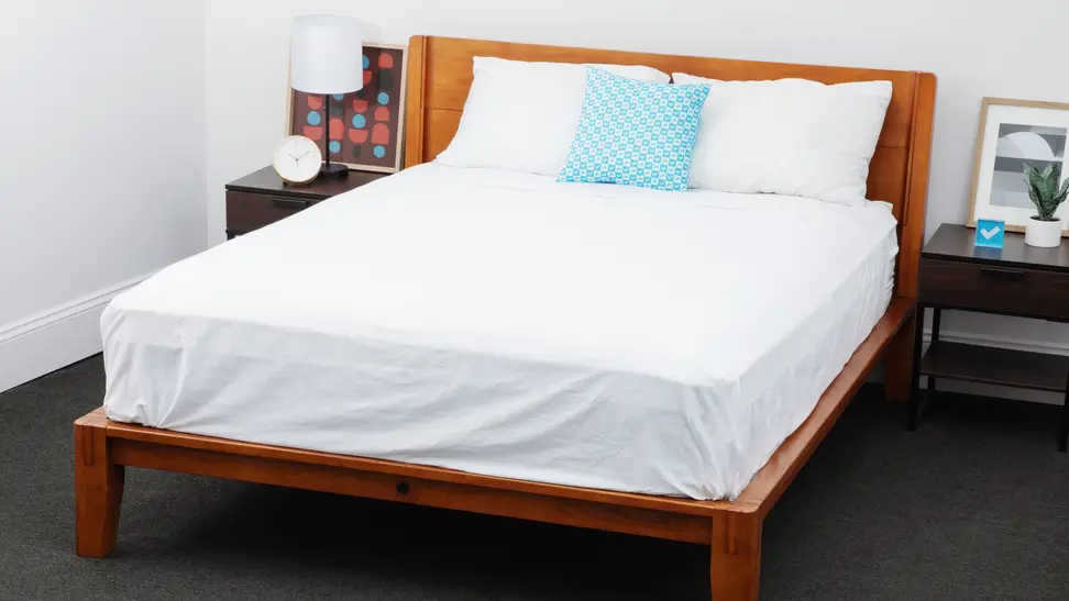 Brooklinen bed sheets are shown on a bed for testing in the Reviewed labs.