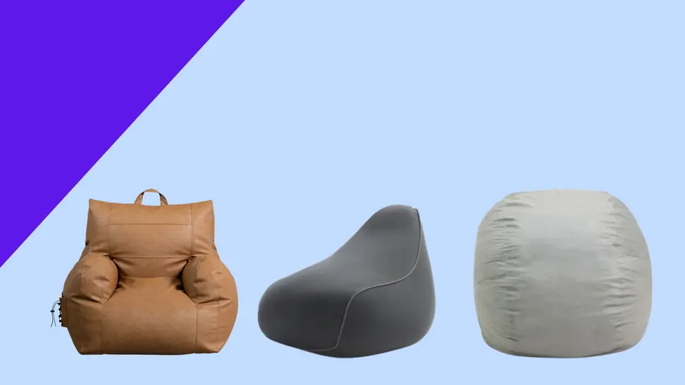 Three bean bag chairs on a blue background