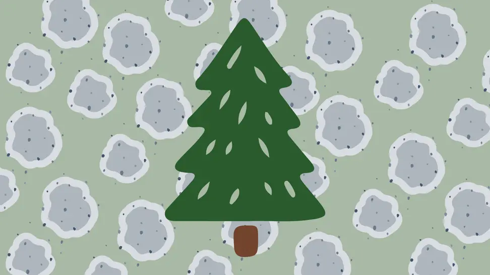 A Christmas tree with a mold background